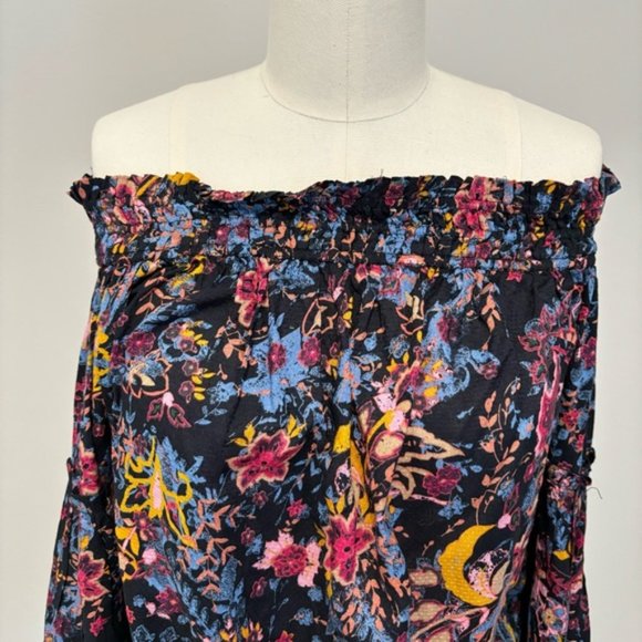 Free People Free Spirited Off The Shoulder Top Bell Sleeve Boho Floral Blouse XS - Picture 9 of 15